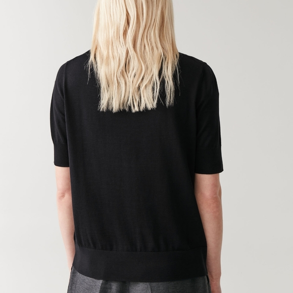 NWT COS Black Cotton/Silk Blend Knit V-Neck Top XS - Picture 4 of 5